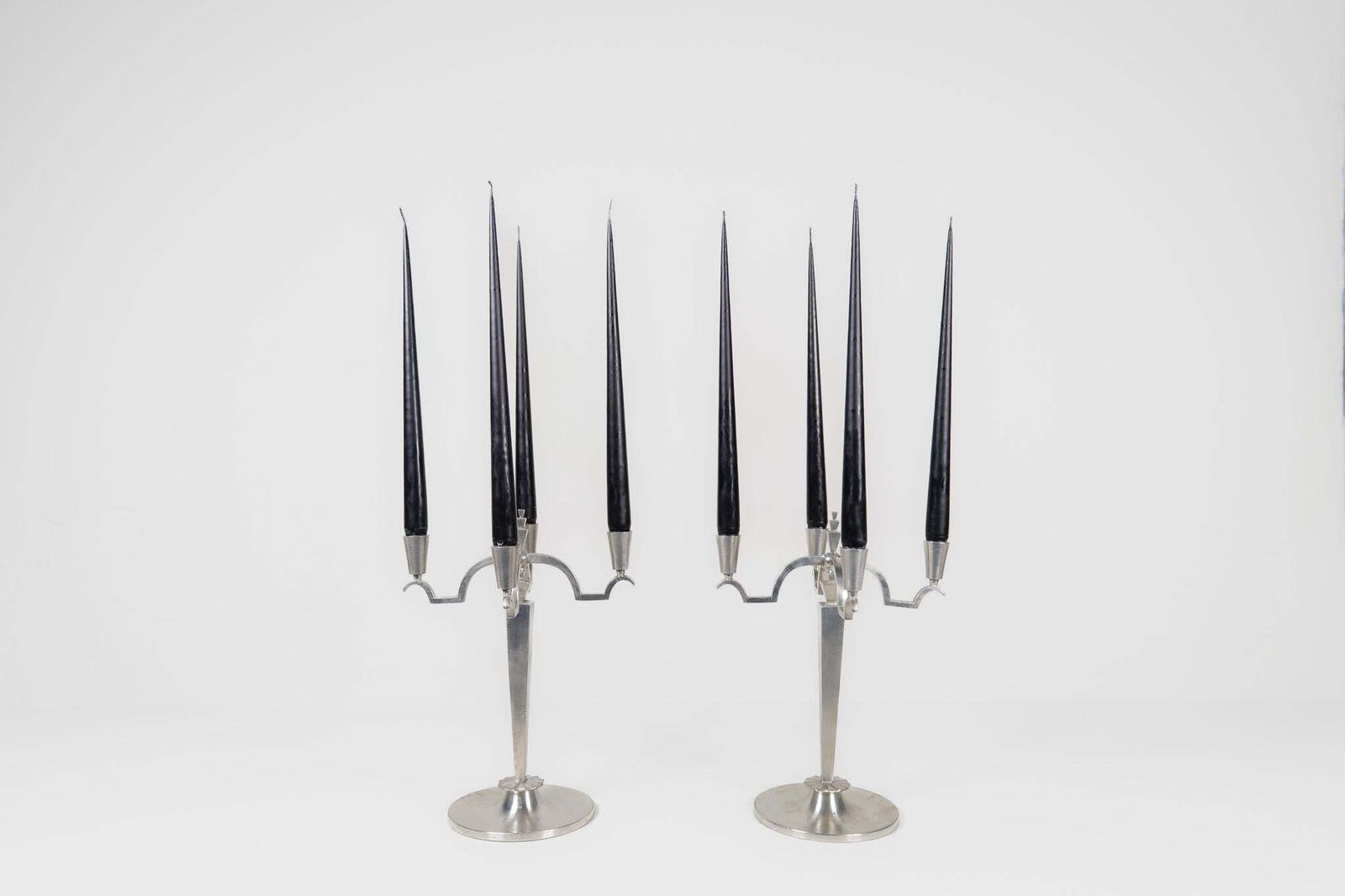 Art Deco Sculptural Set Of Candelabras In Pewter, Sweden, 1940s photo furniture