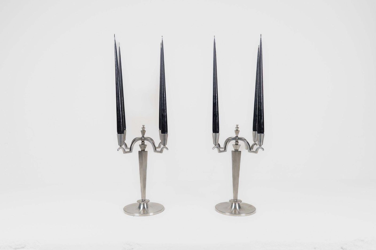 Art Deco Sculptural Set Of Candelabras In Pewter, Sweden, 1940s photo Home Decor