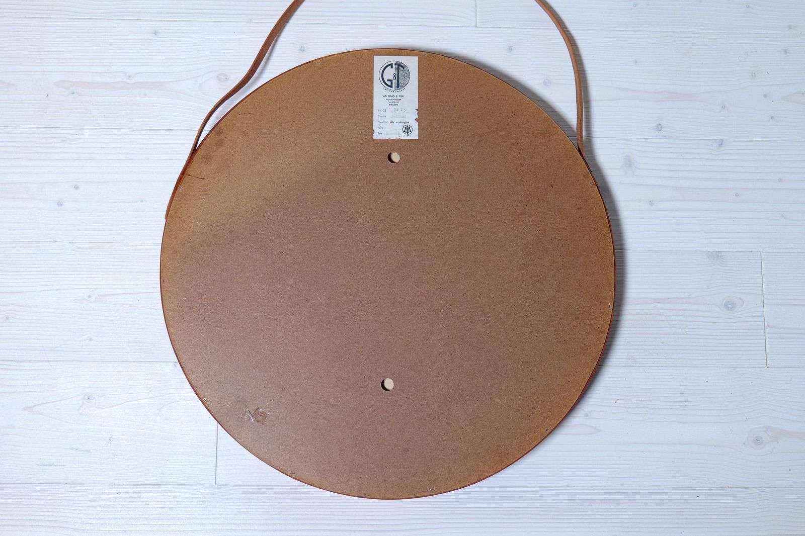 2138.0 Midcentury Modern Round Mirror In Leather & Teak By Glas & Trä Hovmantorp Sweden photo
