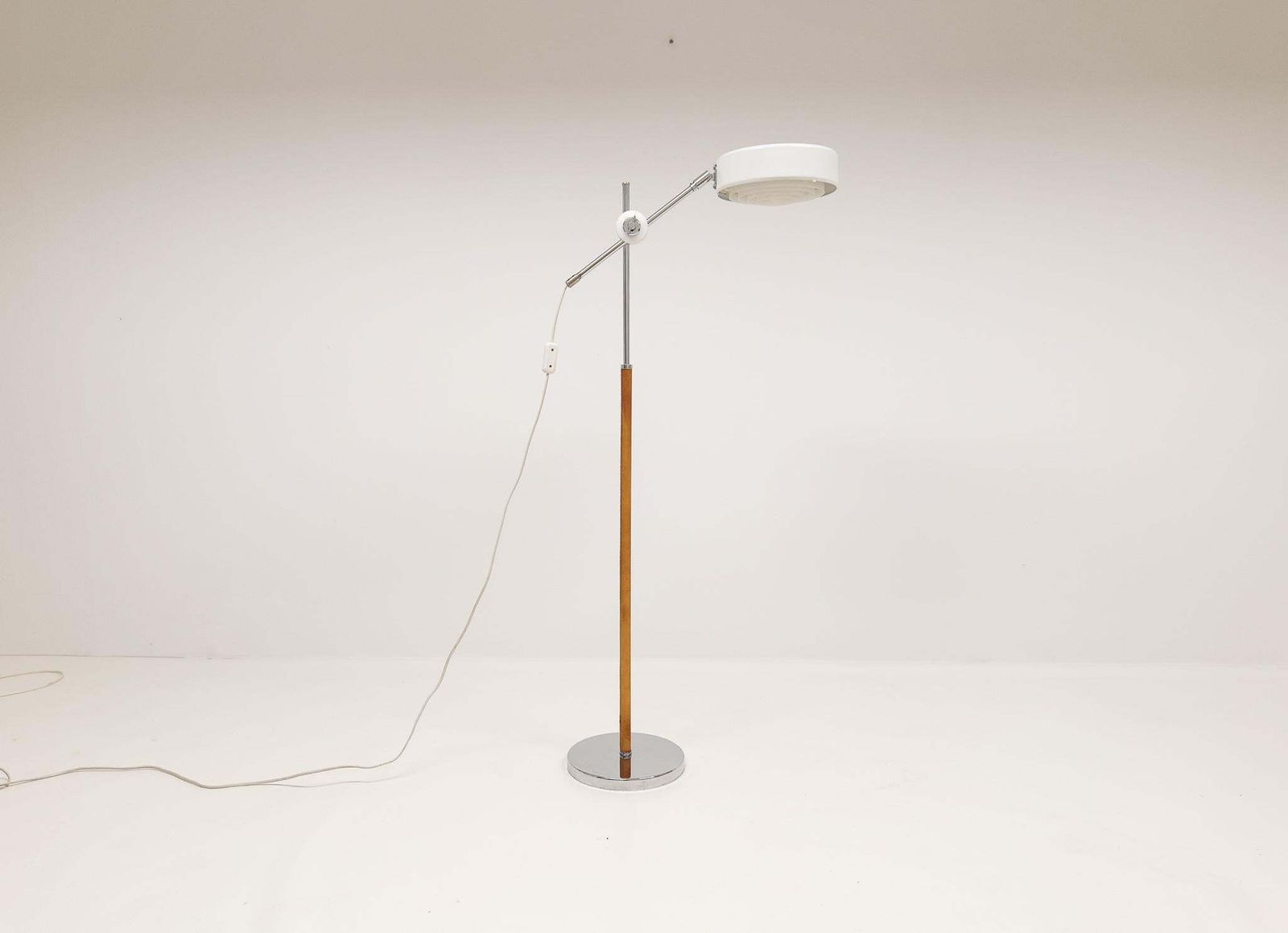 Vintage Midcentury Leather Chrome Floor Lamp Atelje Lyktan, Sweden photo for sale