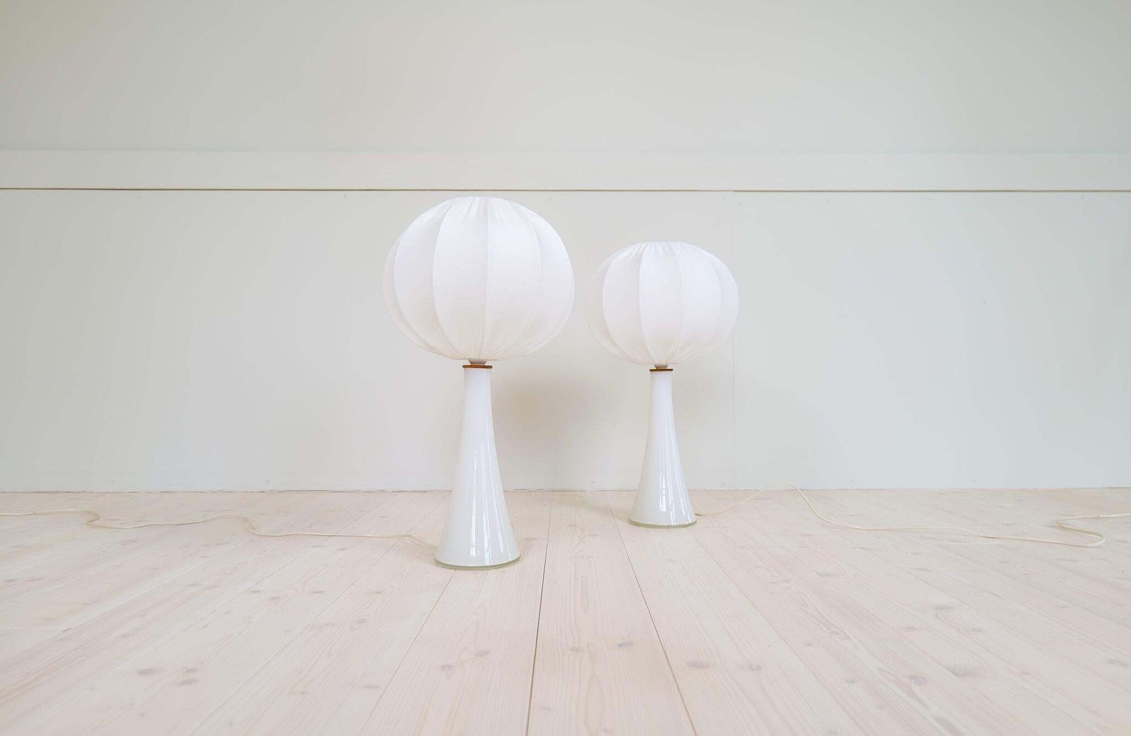 Midcentury Pair Of Opaline Glass Table Lamps Cotton Shades Bergboms Sweden, 1960 photo furniture
