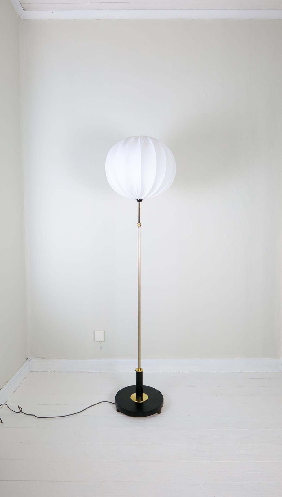 Art Deco Floor Lamp In Brass With Blackened Wood Sweden, 1940s photo for sale