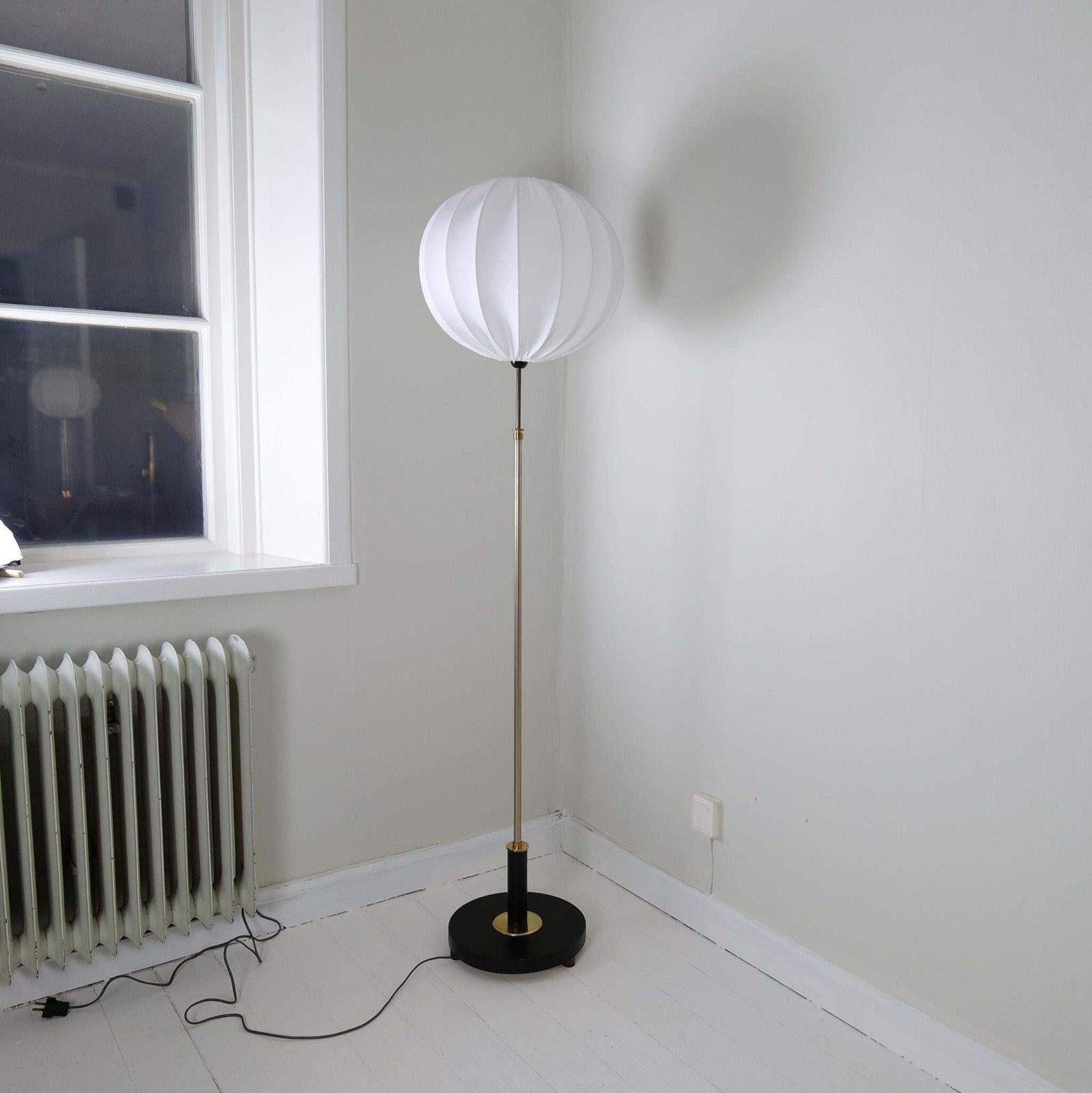 photo buy Art Deco Floor Lamp In Brass With Blackened Wood Sweden, 1940s