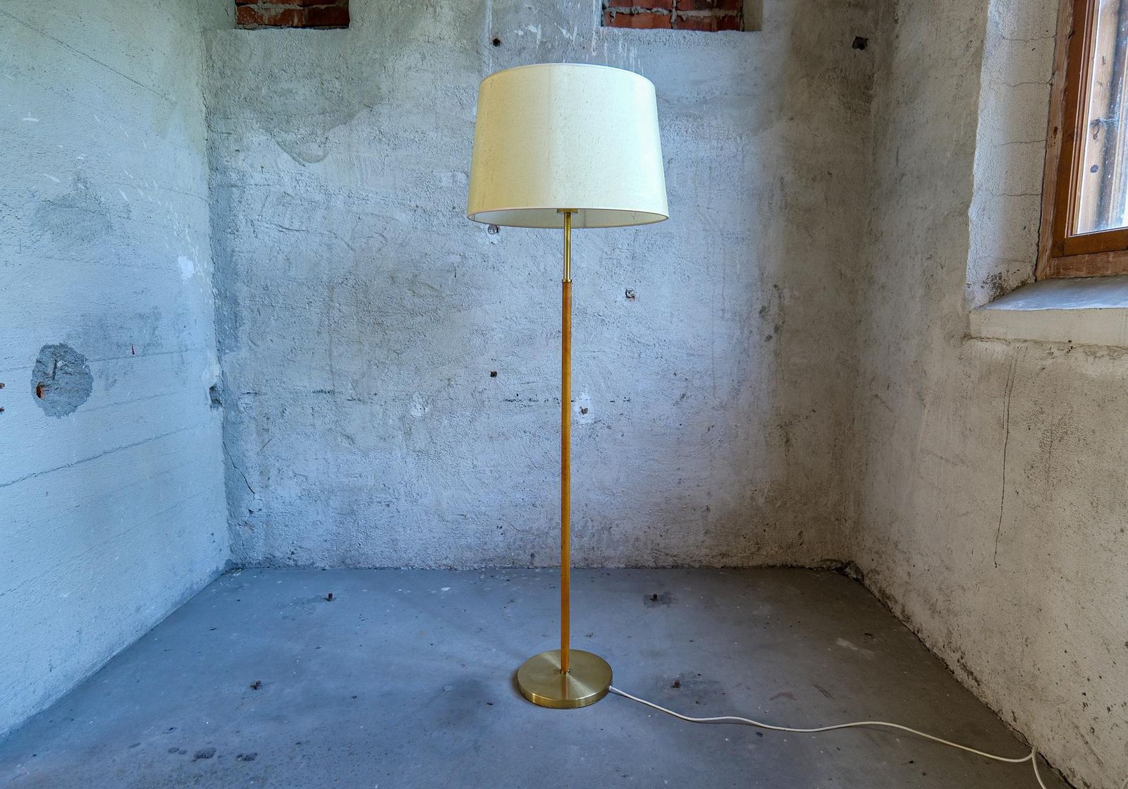 Midcentury Modern Leather Brass Floor Lamp Atelje Lyktan, Sweden photo Lighting