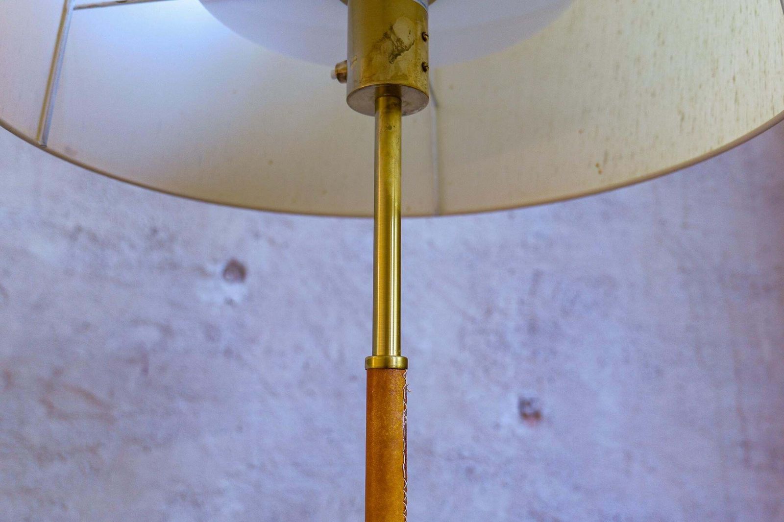 photo for sale Midcentury Modern Leather Brass Floor Lamp Atelje Lyktan, Sweden