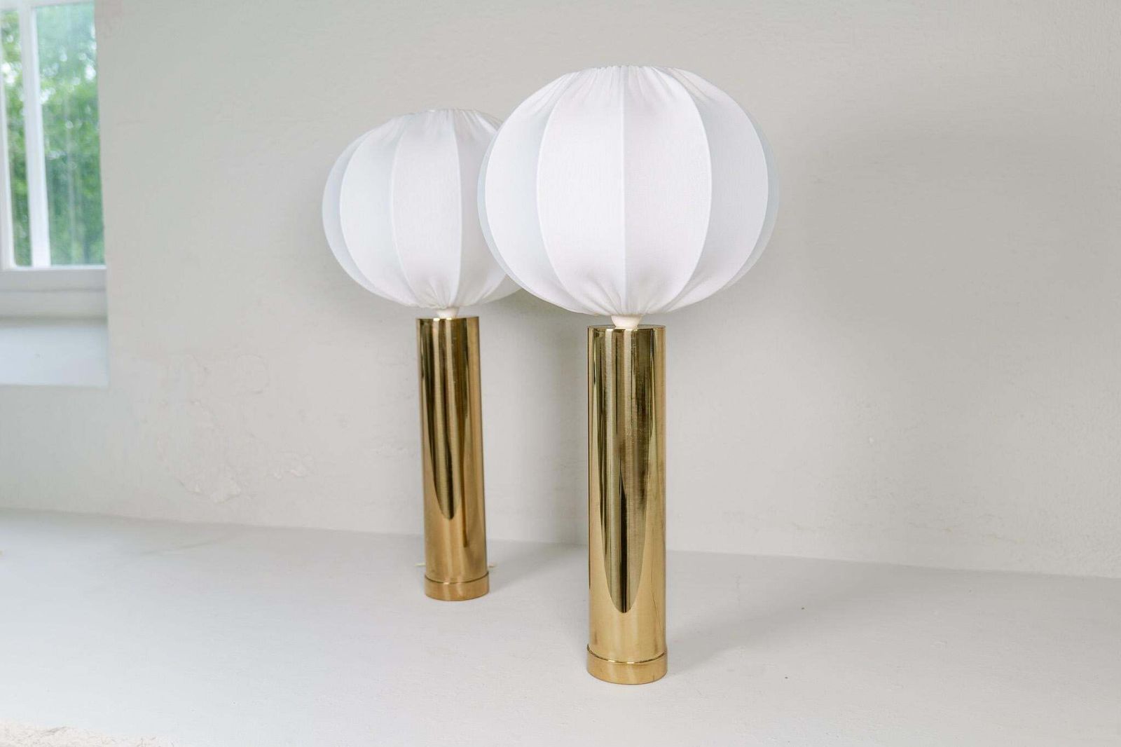 Midcentury Pair Of Large Brass Bergboms B 010 Table Lamps, 1960s, Sweden photo Lighting
