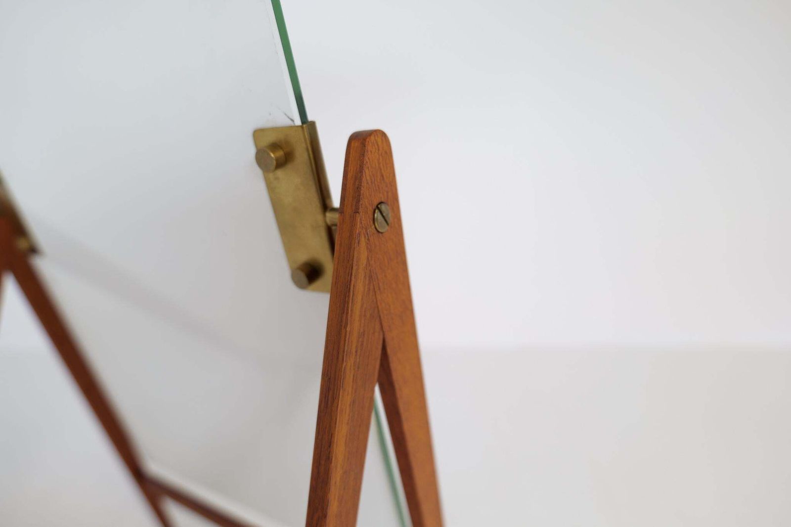 Mid Century Hans Agne Jakobsson Brass And Teak Large Rare Table Mirror, Sweden photo vintage