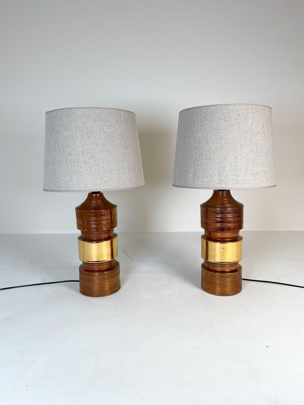 Midcentury Pair Of Large Brass Bergboms Bitossi Table Lamps, 1960s, Sweden photo 3635.0
