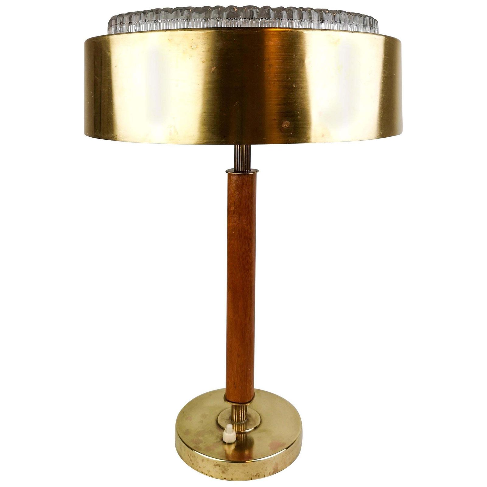 Swedish Midcentury Table Lamp In Brass, Crystal And Wood By Boréns