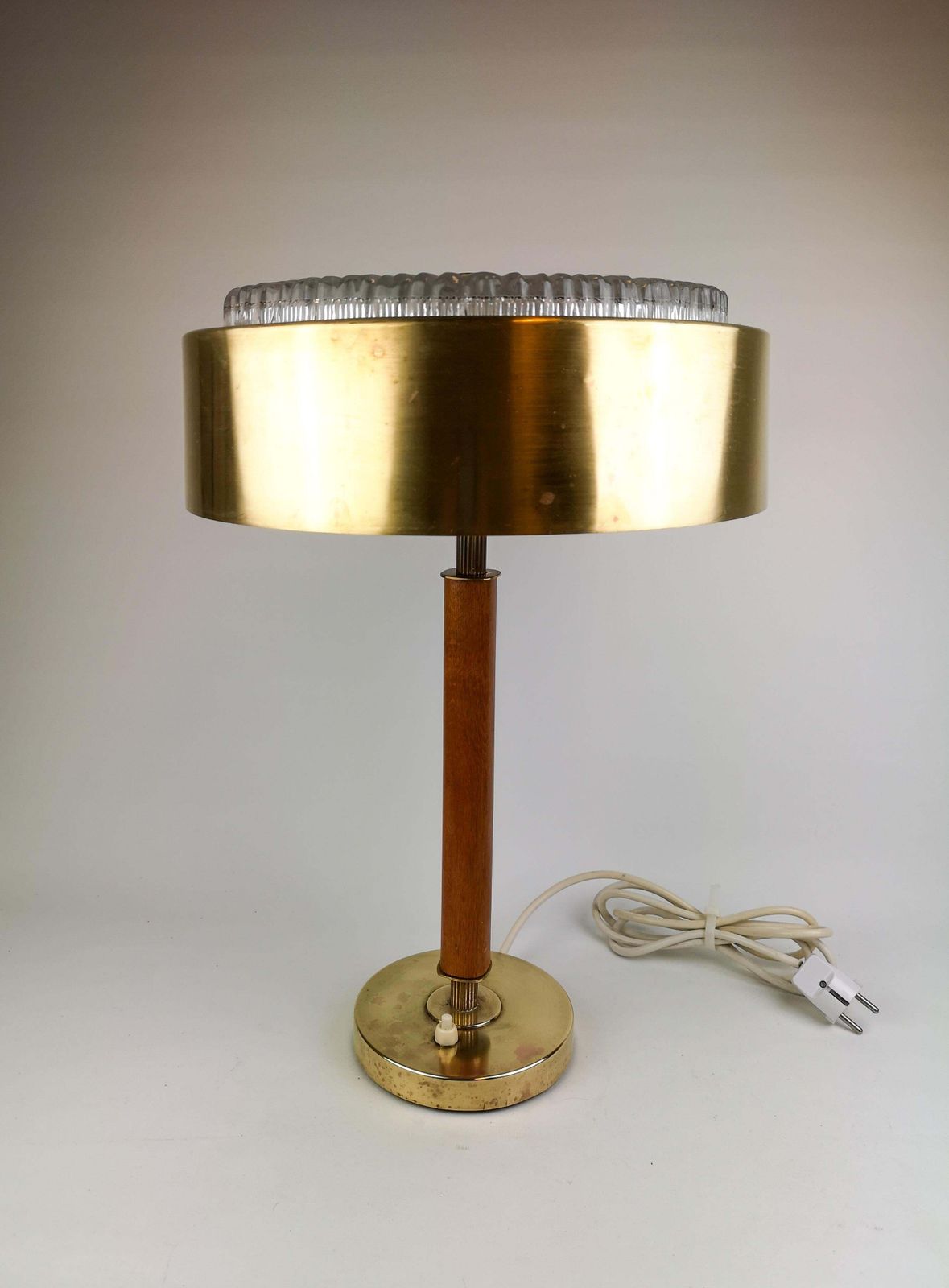 Swedish Midcentury Table Lamp In Brass, Crystal And Wood By Boréns photo furniture