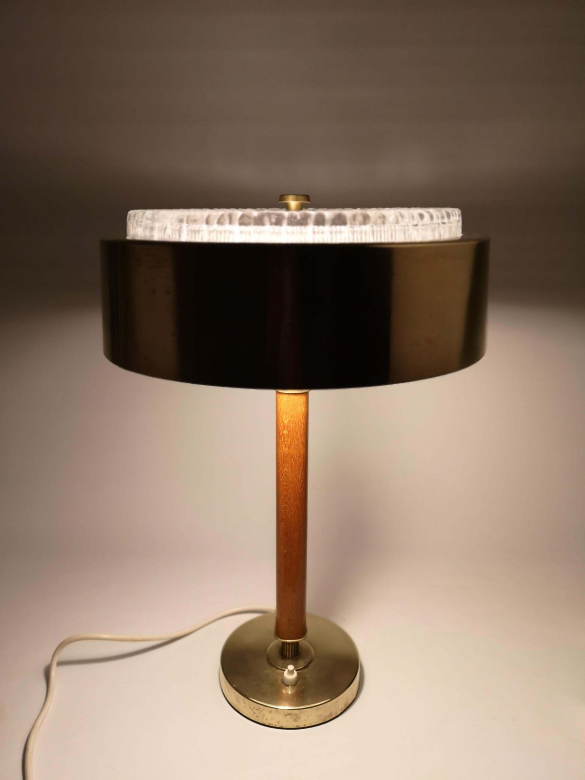 Swedish Midcentury Table Lamp In Brass, Crystal And Wood By Boréns photo buy