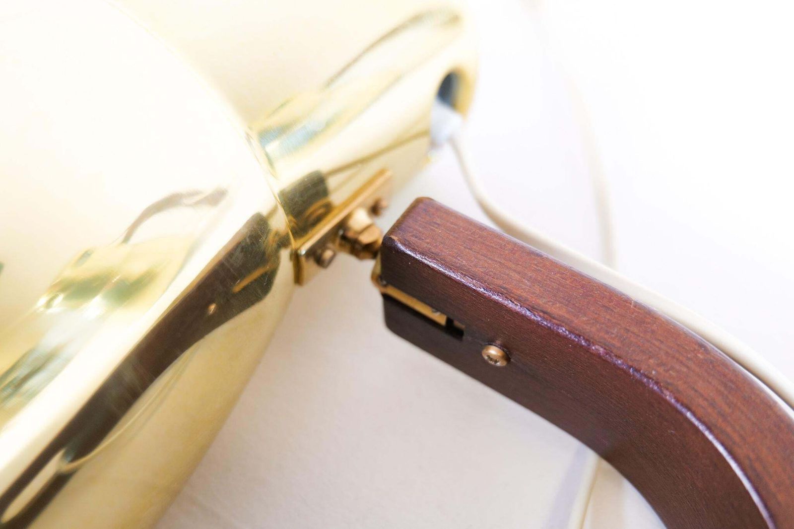 photo buy Hans Agne Jakobsson Brass And Stained Wood Wall Lamps, Sweden, 1970s