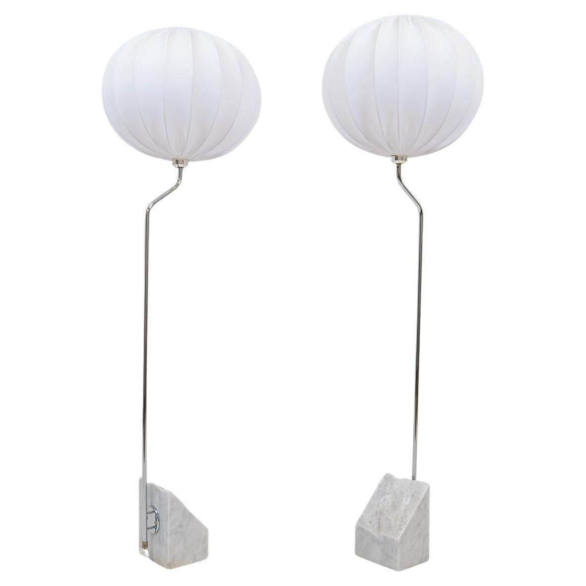 Mid Century Pair Of Bergboms Marble And Steel Floor Lamps, 1970s, Sweden