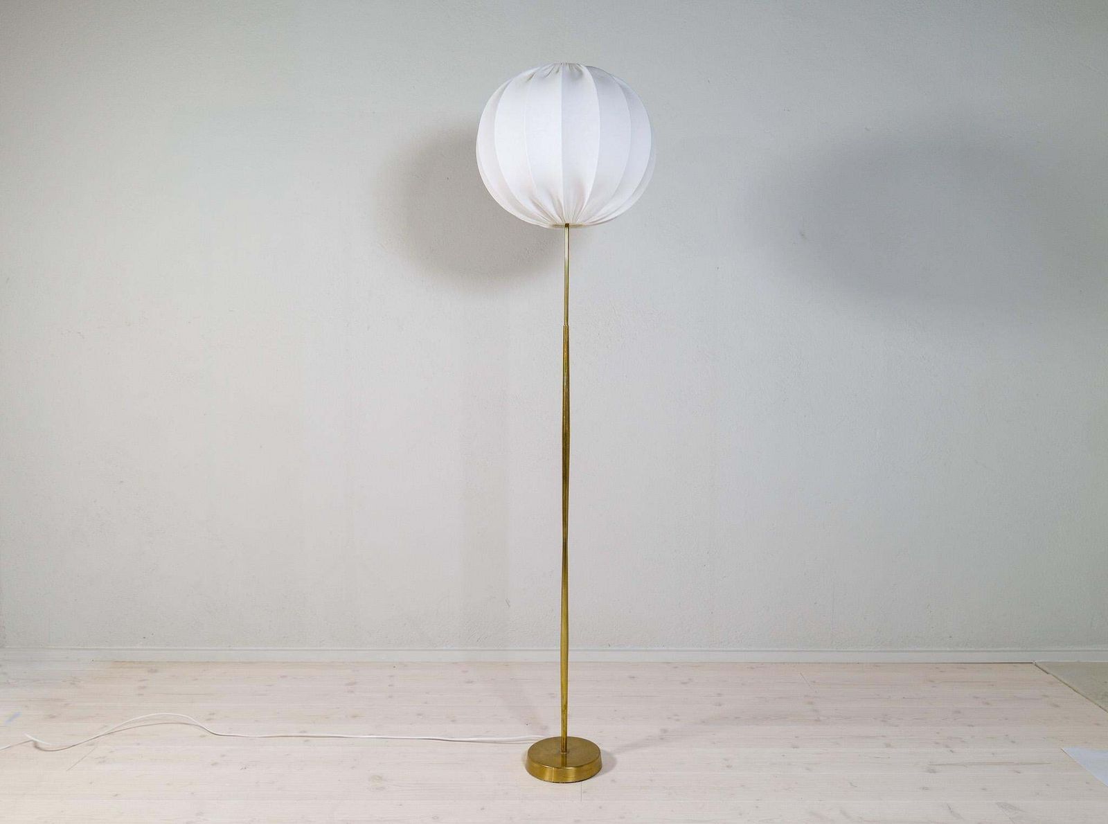 Midcentury Modern Asea Brass Floor Lamp With Round Cotton Shade, Sweden, 1960s photo for sale