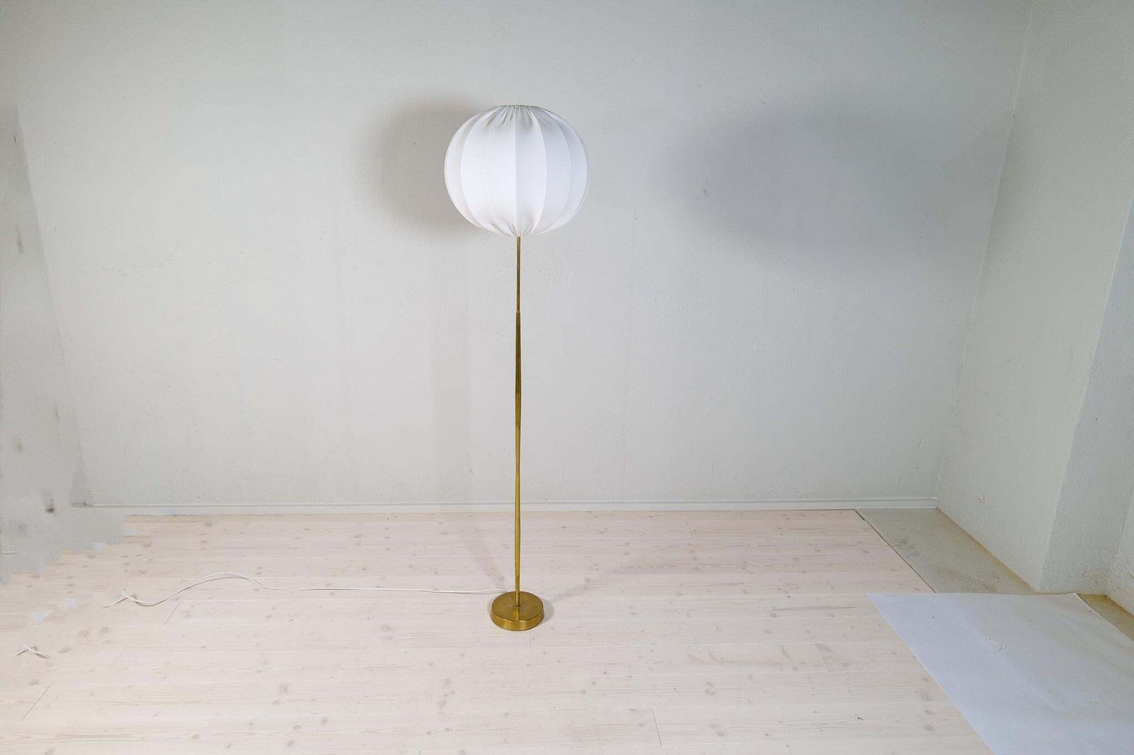 Midcentury Modern Asea Brass Floor Lamp With Round Cotton Shade, Sweden, 1960s photo Lighting
