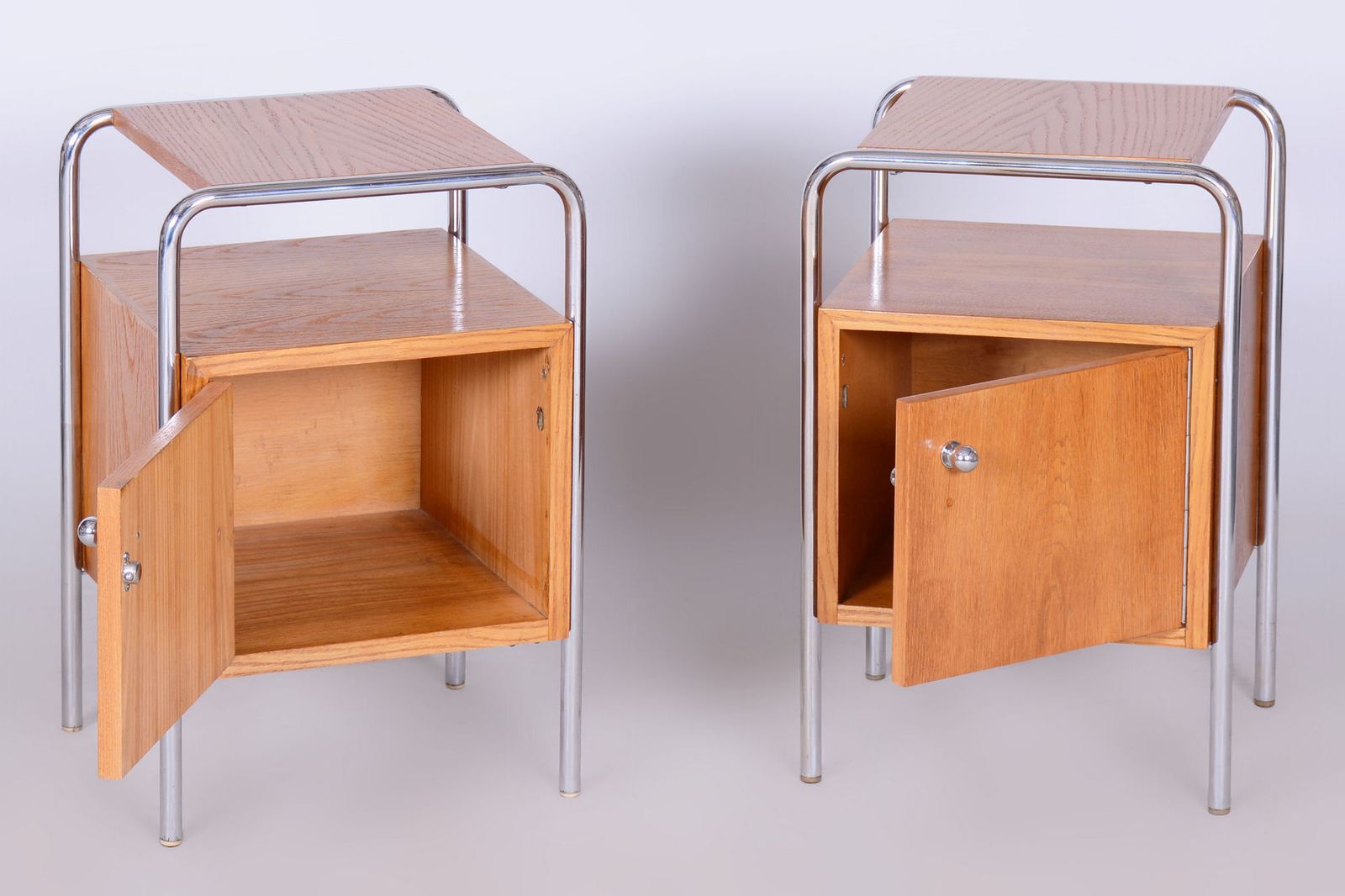 Pair Of Restored Bauhaus Bedside Tables, By R. Slezák, Chrome, Czech, 1930s photo 1200.0