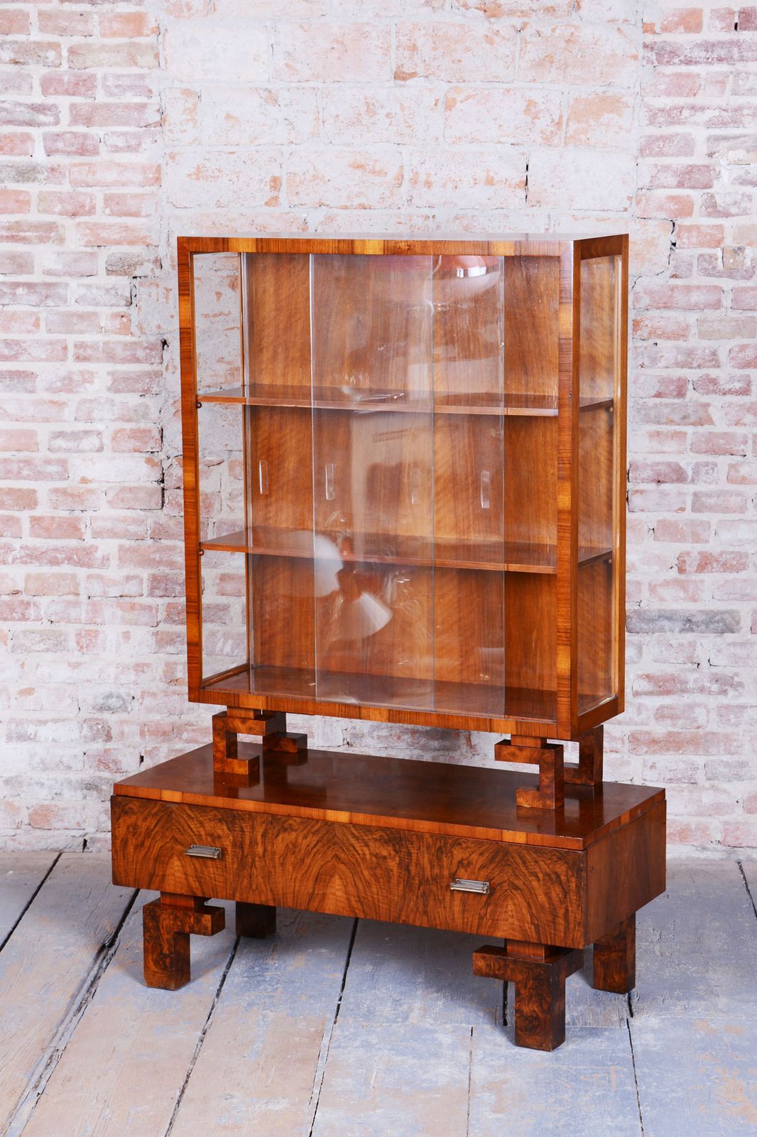 Restored Art Deco Display Cabinet , Walnut And Glass, Czech, 1920s photo furniture