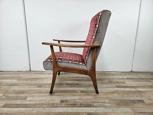 Italian Armchair In Wood And Fabric, 1950s photo Furniture