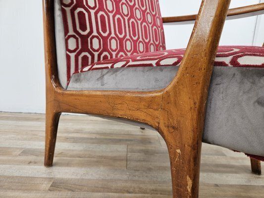 photo vintage Italian Armchair In Wood And Fabric, 1950s