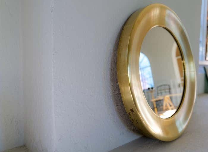 Midcentury Modern Rounded Brass Mirror By Glasmäster In Markaryd, Sweden, 1960s photo buy