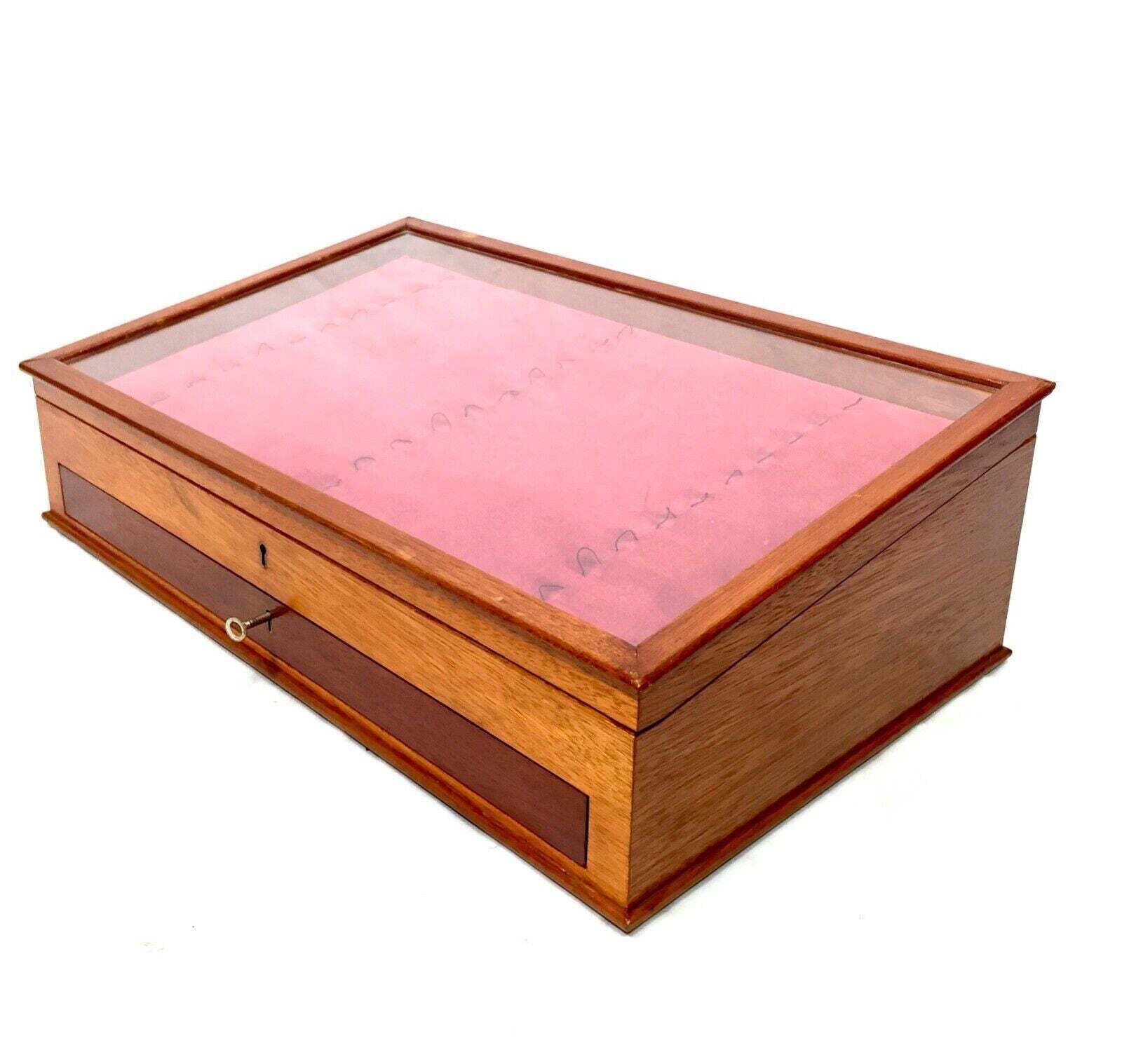 Antique Wooden Tabletop Pen Collectors Cabinet / Display Presentation Box C.1950 photo Furniture