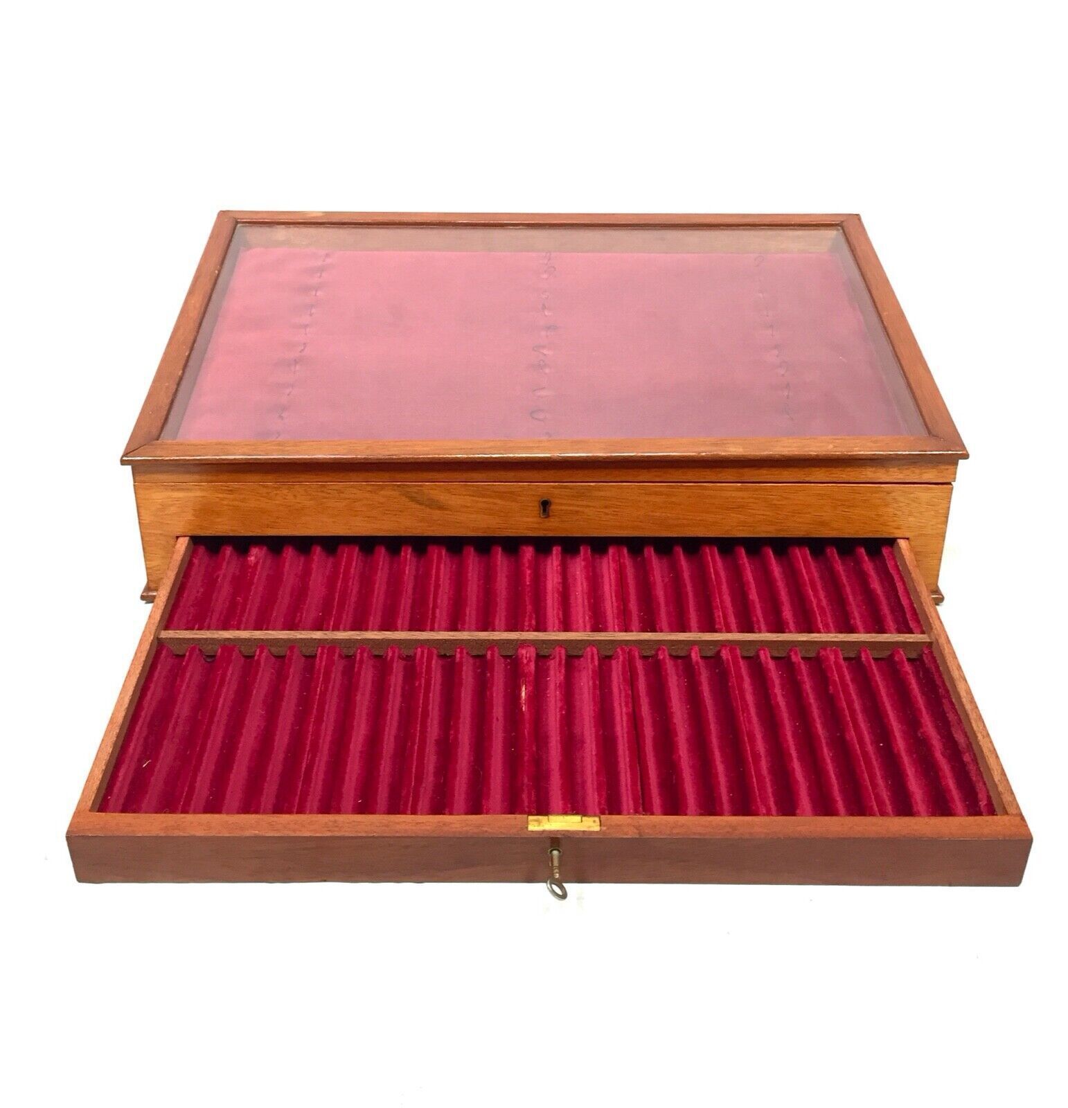 Antique Wooden Tabletop Pen Collectors Cabinet / Display Presentation Box C.1950 photo vintage