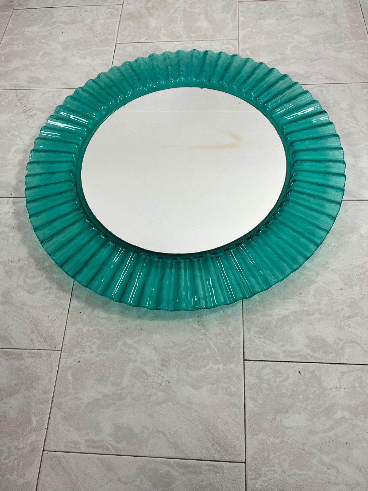 Circular Green Acrylic Wall Mirror 1970s, Old Warehouse Stock photo Home Decor