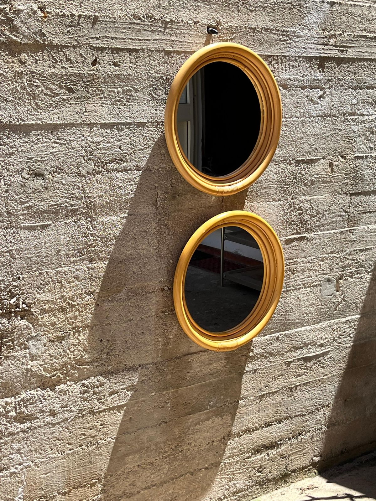 Set Of 2 Mid Century French Riviera 1960s Bamboo Wall Mirrors photo Home Decor