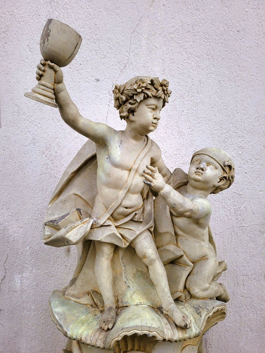 Large Putti Sculpture In Lacquered Wood, Italy, 19th Century photo for sale