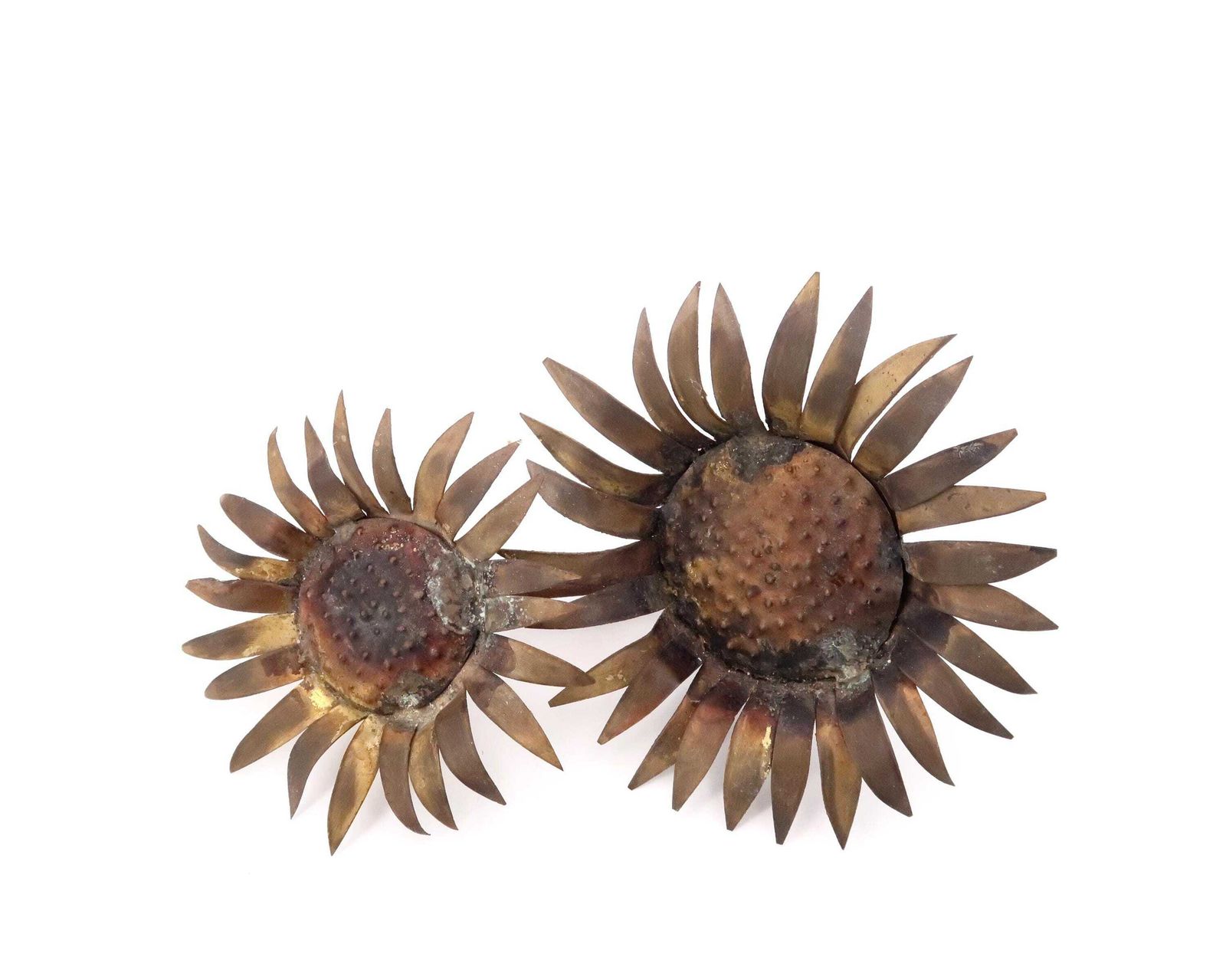 French Brutalist Brass Sculpture, Suflower, 1950s / Vintage, Curtis C Jere Style photo for sale