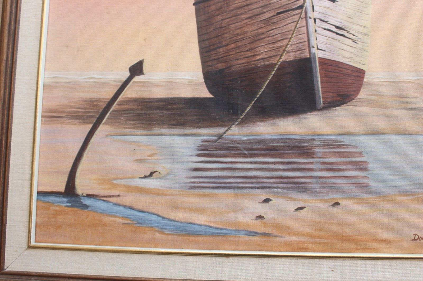 1987 America Premium Quality Vintage Wooden Boat Pic Framed Wall Painting Signed photo 54.0