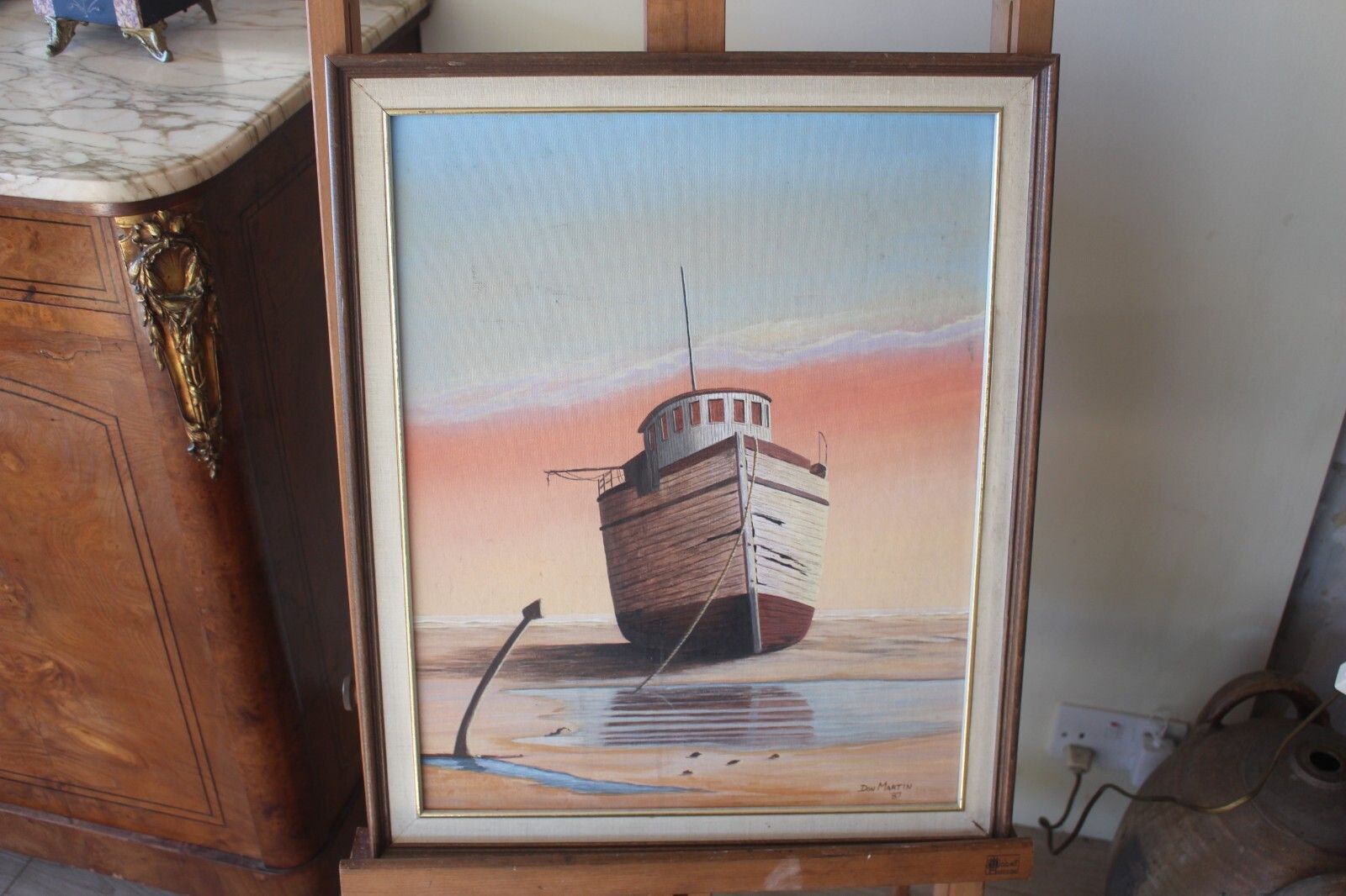 photo furniture 1987 America Premium Quality Vintage Wooden Boat Pic Framed Wall Painting Signed