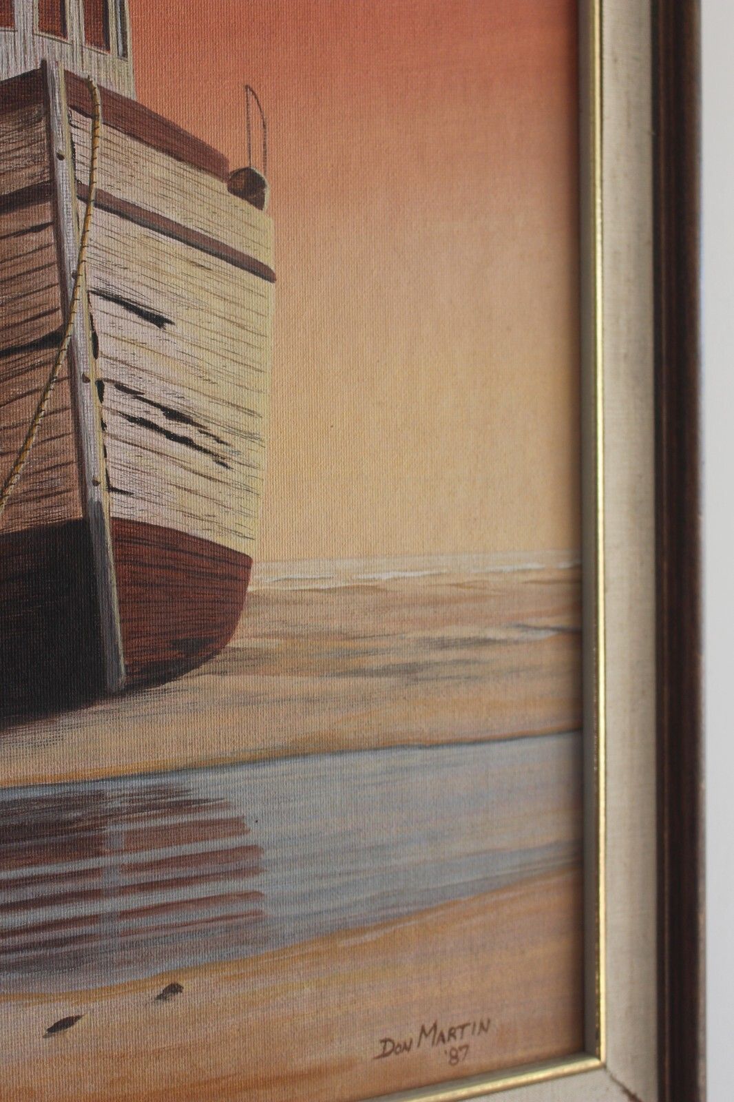 54.0 1987 America Premium Quality Vintage Wooden Boat Pic Framed Wall Painting Signed photo
