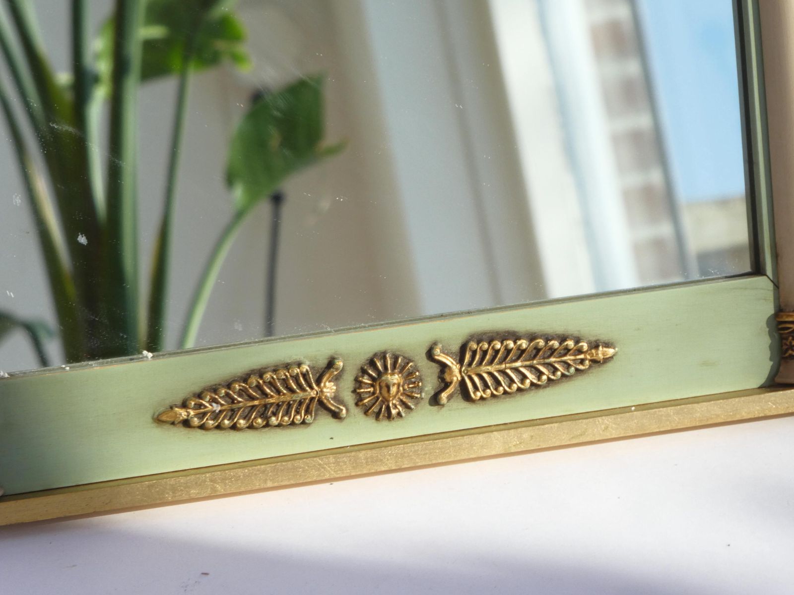 French Trumeau Mirror, Empire Design Wall Mirror With Green And Gold, Neoclassical French Fireplace Decor, Wall Hang photo for sale
