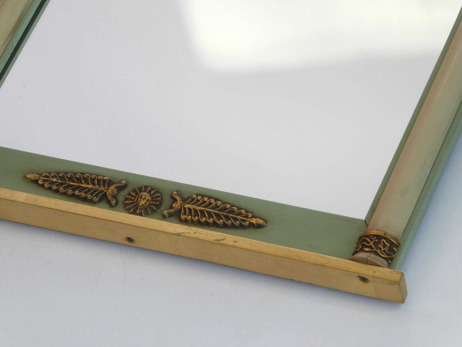 French Trumeau Mirror, Empire Design Wall Mirror With Green And Gold, Neoclassical French Fireplace Decor, Wall Hang photo vinterior