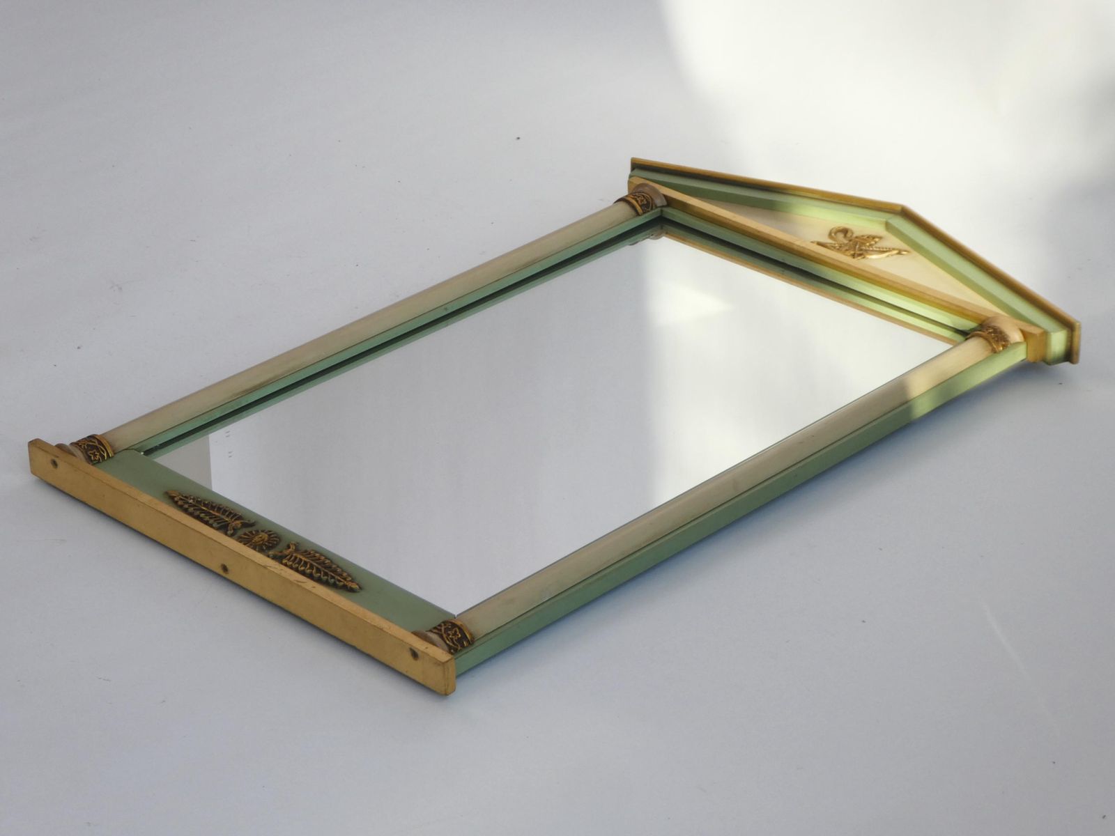 French Trumeau Mirror, Empire Design Wall Mirror With Green And Gold, Neoclassical French Fireplace Decor, Wall Hang photo buy