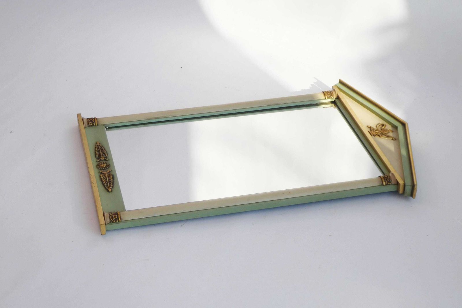 French Trumeau Mirror, Empire Design Wall Mirror With Green And Gold, Neoclassical French Fireplace Decor, Wall Hang photo vintage