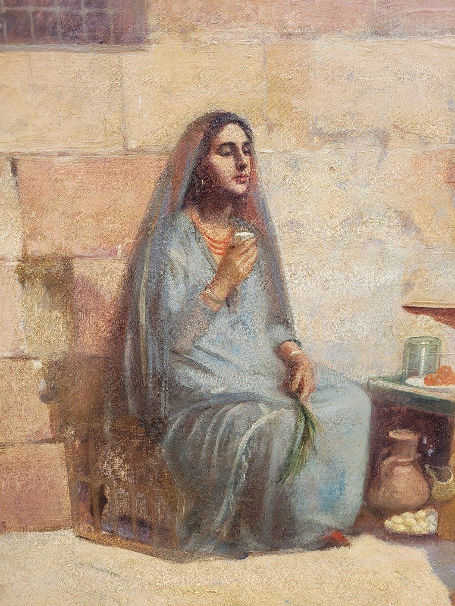 R Weisse, Street Scene, Orientalist Painting, Late 19th Early 20th Century photo furniture
