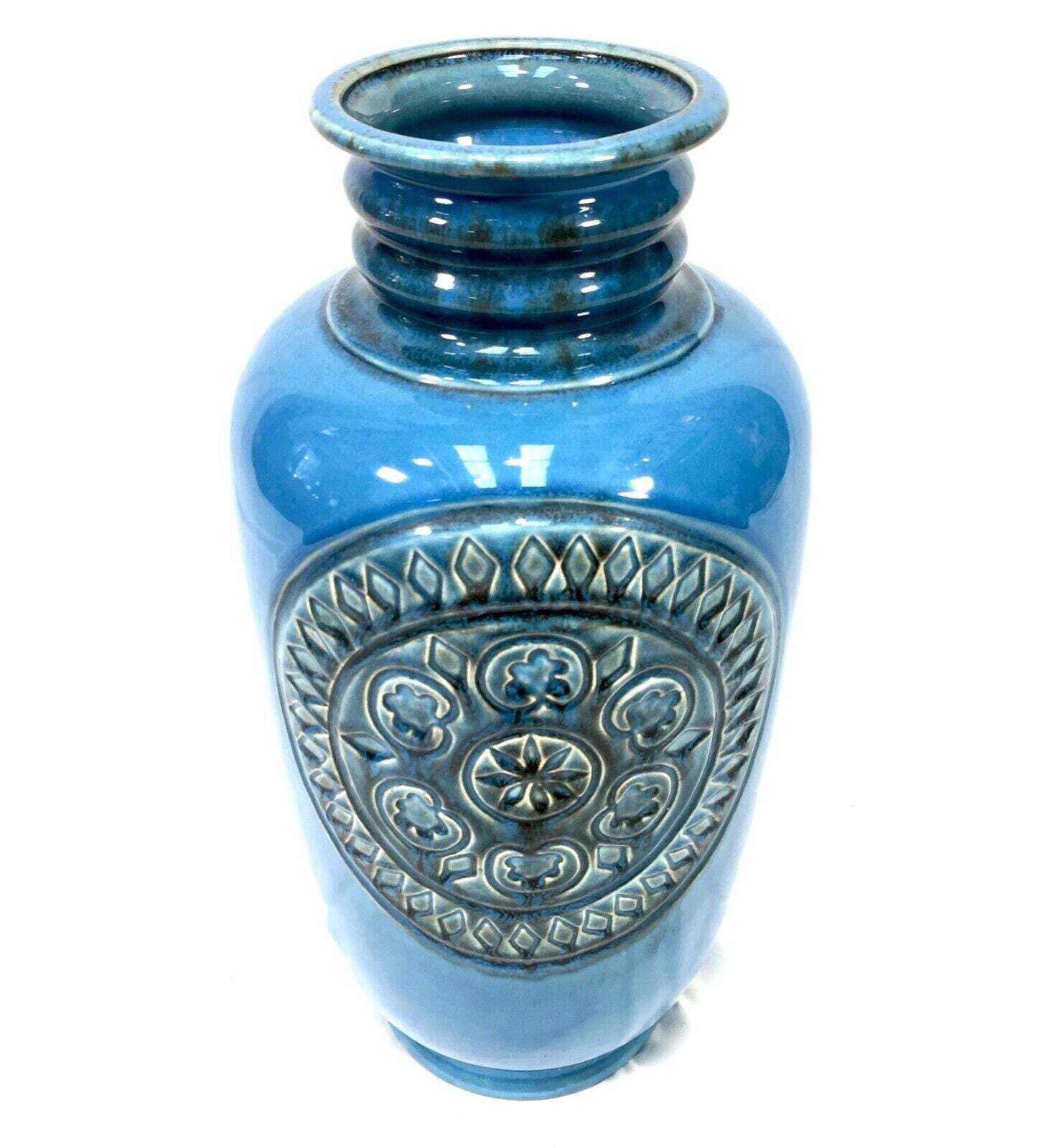 Vintage Large West German Pottery Jasba Vase / Blue Turquoise / Retro 1970s photo furniture