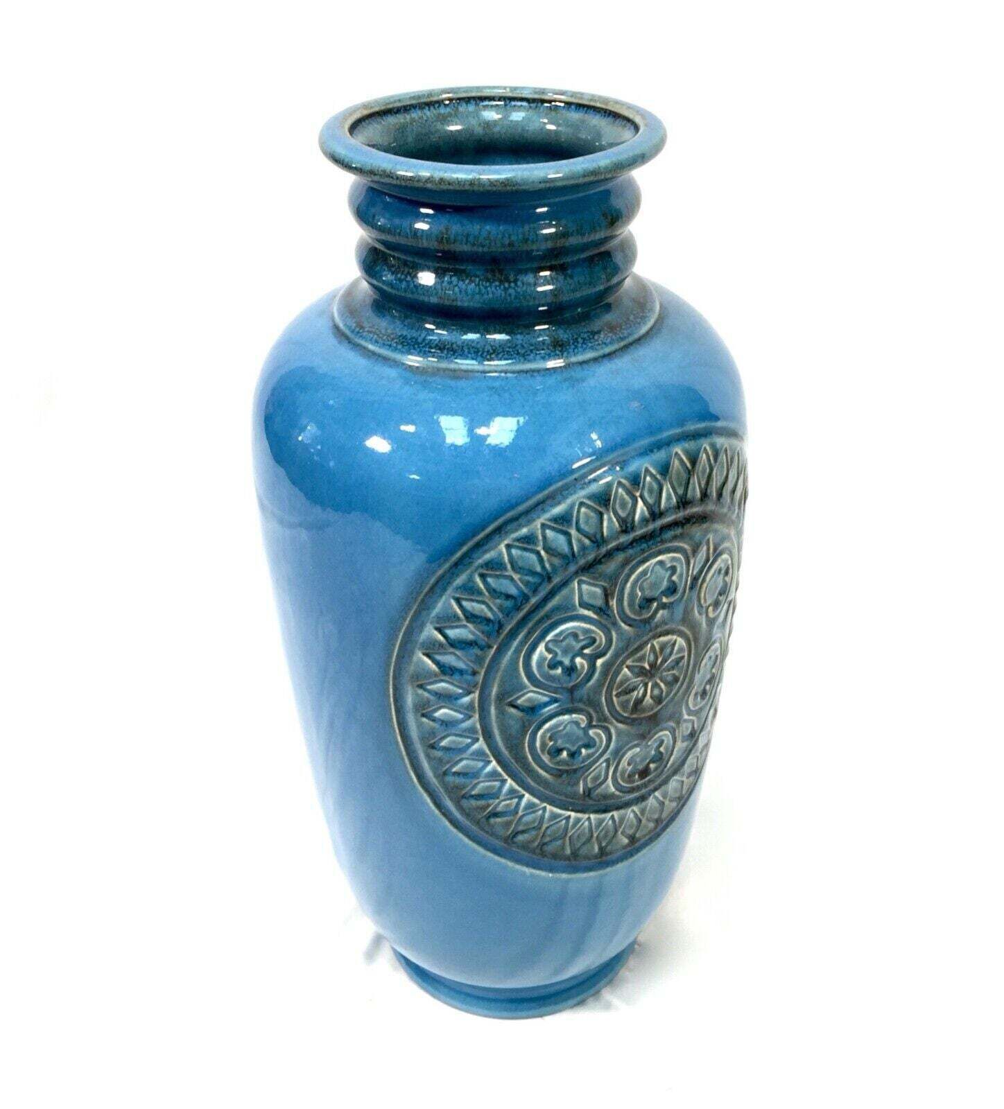 Vintage Large West German Pottery Jasba Vase / Blue Turquoise / Retro 1970s photo Home Decor