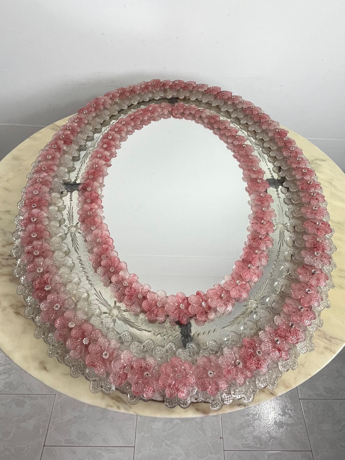 photo vinterior Large Mid Century Mirror In Murano Glass, Attributed To Barovier & Toso 1940s
