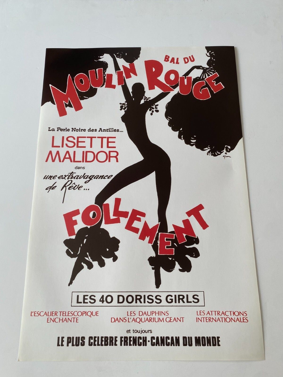 René Gruau, 1980s   Bal Du Moulin Rouge, Follement   Original Vintage Poster Printed In Offset   C.A. Cm 60 X 40   23,6 X 15,7 photo for sale