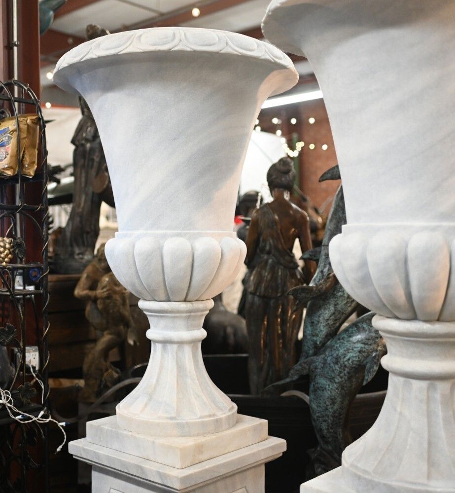 Pair Giant Italian Marble Urns Classic Campana Garden Vase photo Garden Decor