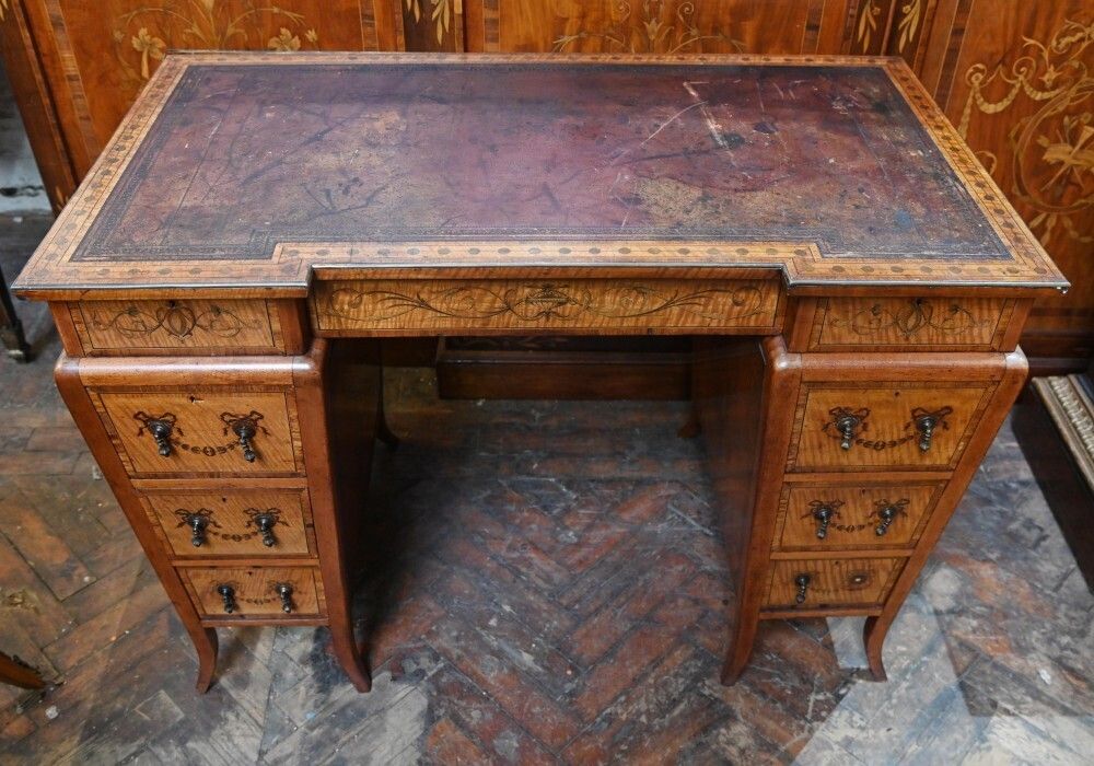 Edwardian Pedestal Desk Sheraton Inlay Writing Table 1900 photo Furniture