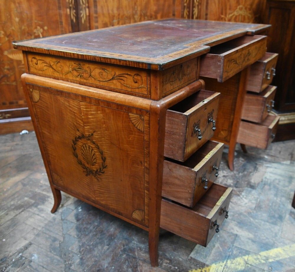 Edwardian Pedestal Desk Sheraton Inlay Writing Table 1900 photo buy