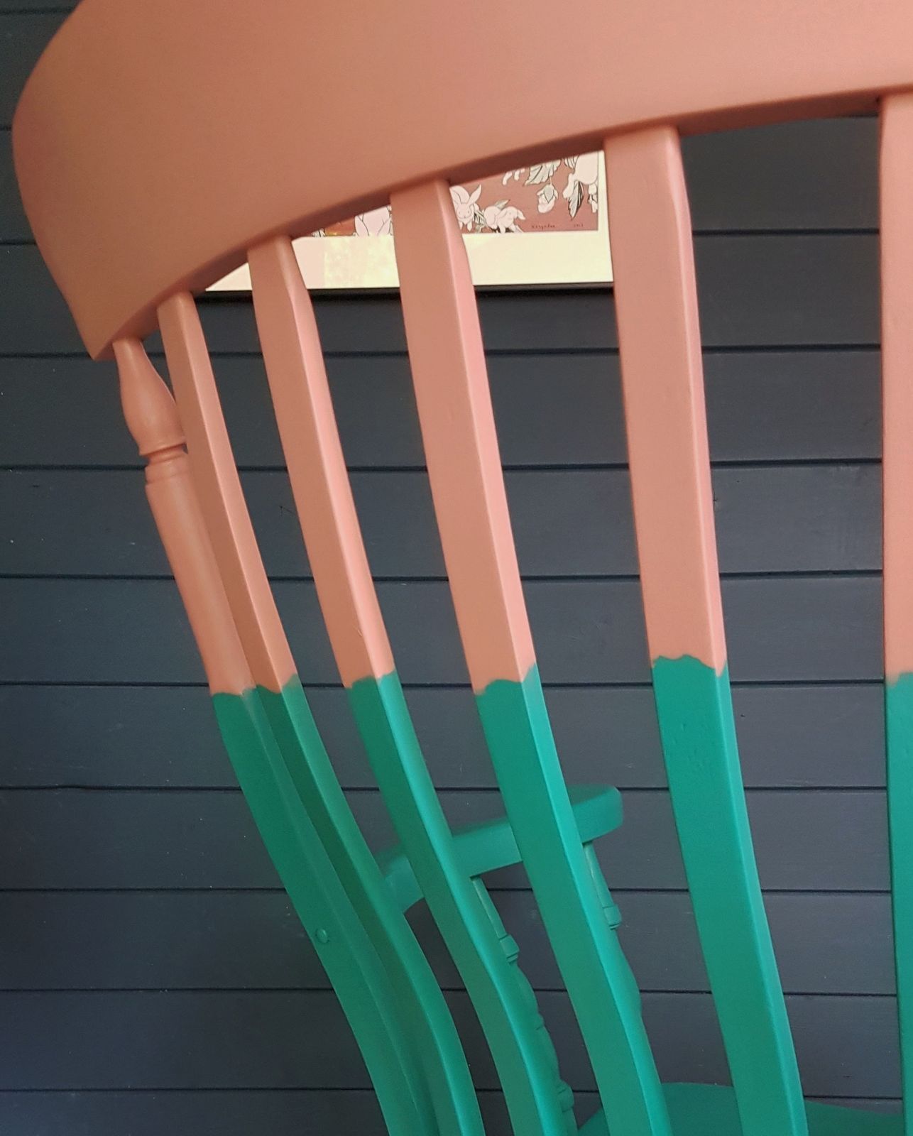 Two Tone Teal And Pink Painted Wooden Rocking Chair photo Furniture
