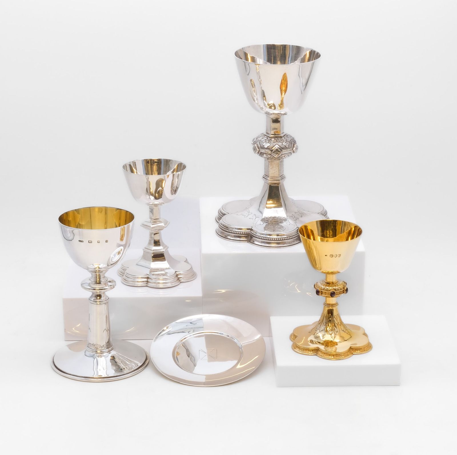 Gothic Revival Sterling Silver Gilt & Stone Set Chalice By Carl Krall London 1892 photo vintage