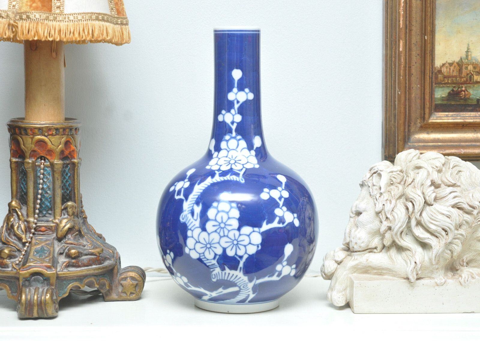 A Fine Pair Of Chinese Prunus Bottle Vases, Jingdezhen Mark, Late Qing Period, 24cm Tall photo for sale