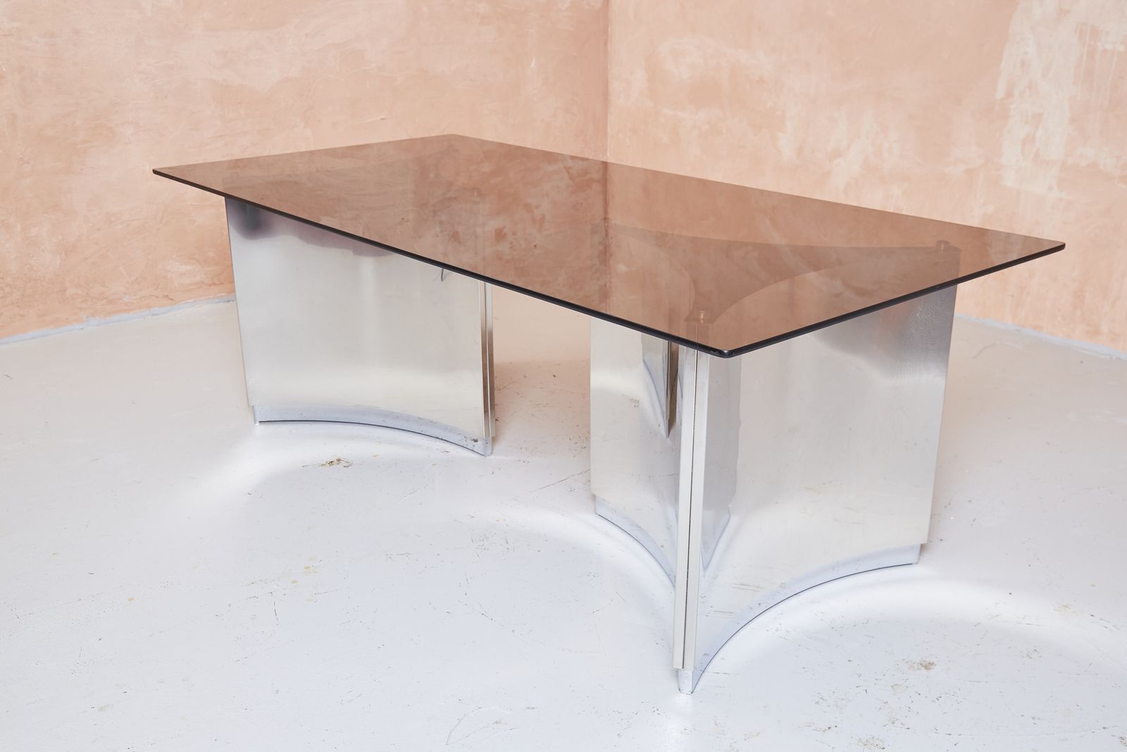Ringo Starr And Robin Cruikshank Designed Chrome Nickel Plated And Smoked Glass Table Ror International  And Mastercraft Trilobi photo furniture