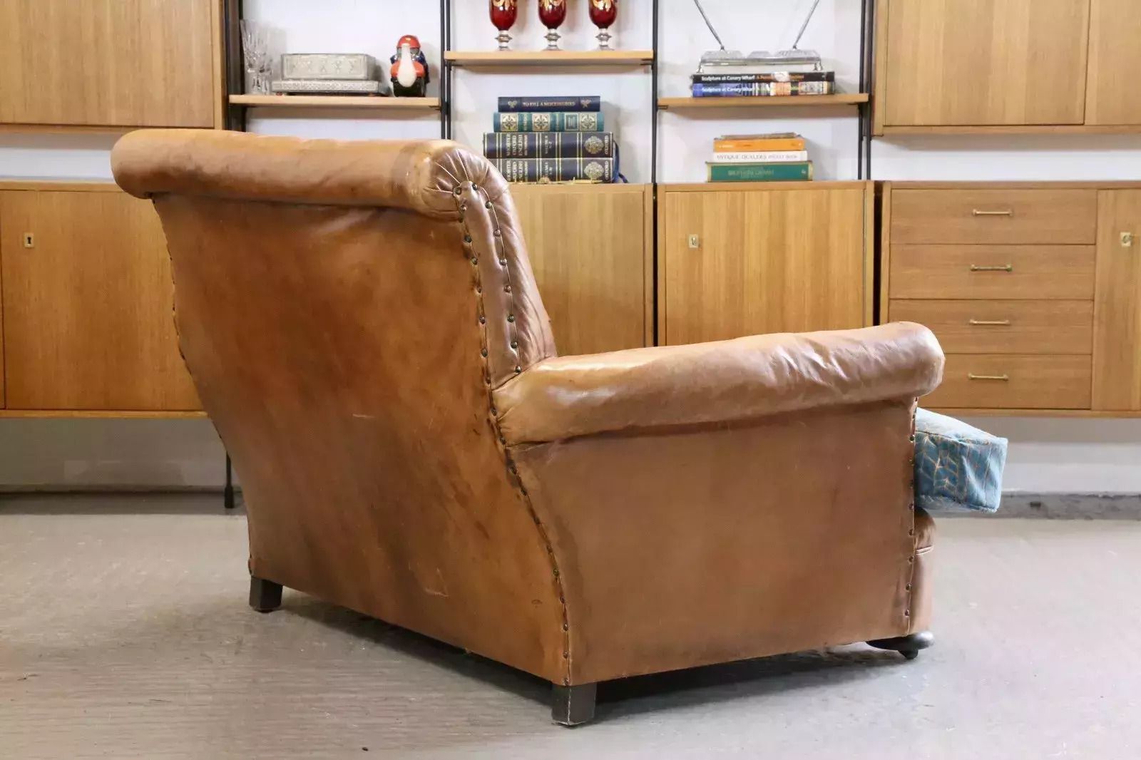 Furniture French Art Deco Style Brown Leather Loveseat Armchair photo